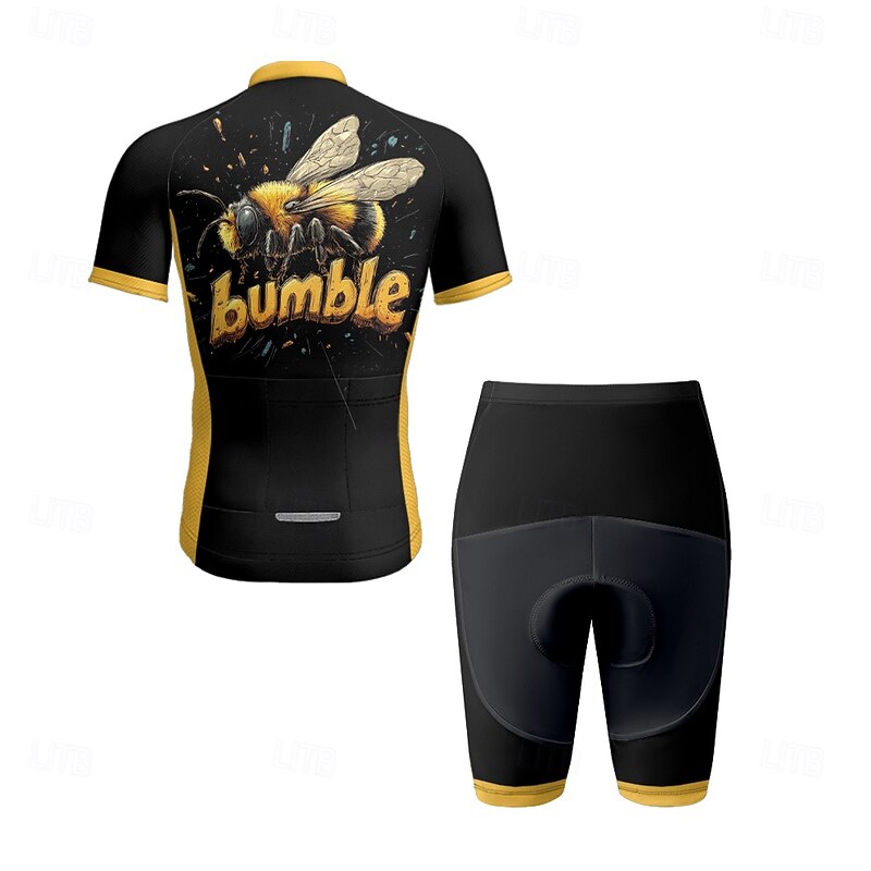 Men's Cycling Jersey with Shorts Cartoon Letter & Number Short Sleeve Bike Clothing Suit with 3 Rear Pockets Mountain Bike MTB Road Bike Cycling Front Zipper Sweat wicking Comfortable Breathable3