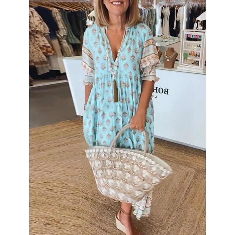Women's Long Dress Maxi Dress Casual Dress A Line Dress Boho Dress Bohemia Stylish Casual Vacation Casual Daily Regular Fit Graphic Half Sleeve V Neck Pink Blue Green Summer Spring3