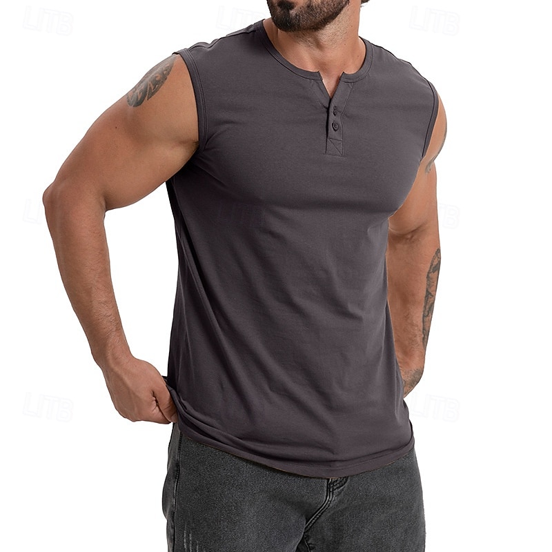 Men's Tank Top Vest Top Undershirt Sleeveless Shirt Sleeveless Henley Spring & Summer Plain Fashion Designer Vacation Street Going out Black Dark Navy Khaki Top Tee for Men