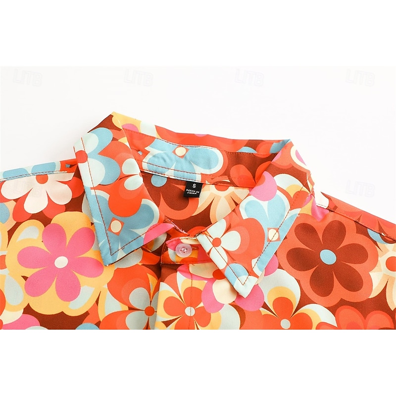 Retro Vintage 1970s Shirt Aloha Shirt Hippie Floral Fancy Dress Men's Vacation Party Pride Parade Adults' Shirt3