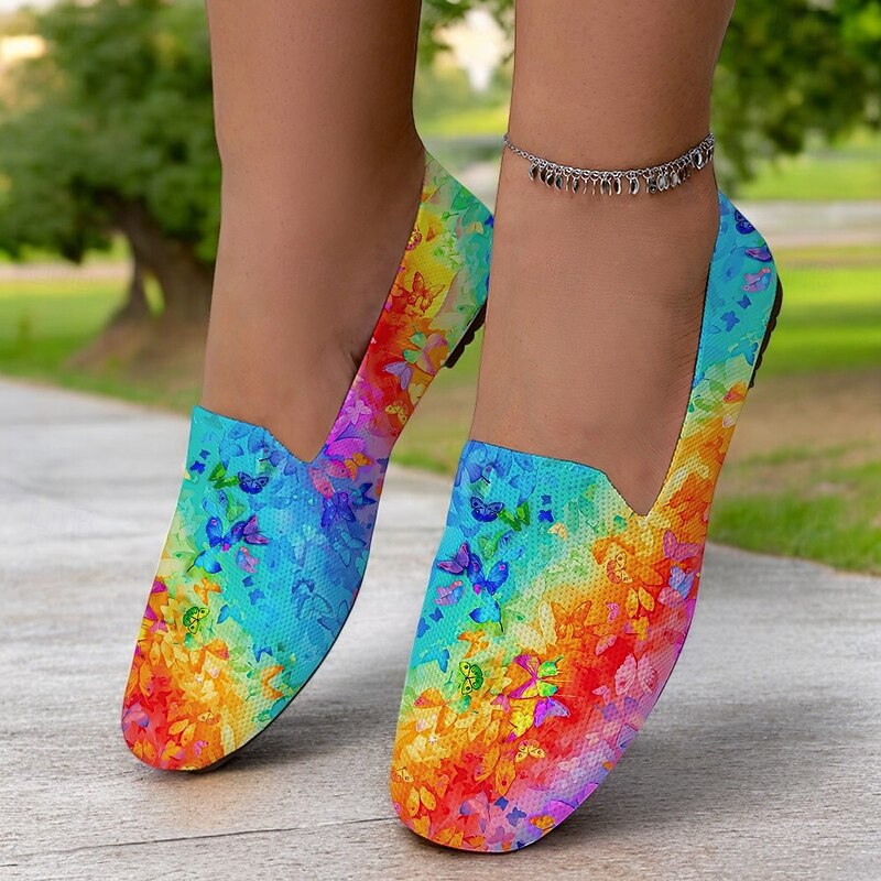 Rainbow Gradient Butterfly Print Knit Flats, Perfect for Casual Outings, Summer Events, and Outdoor Festivals4