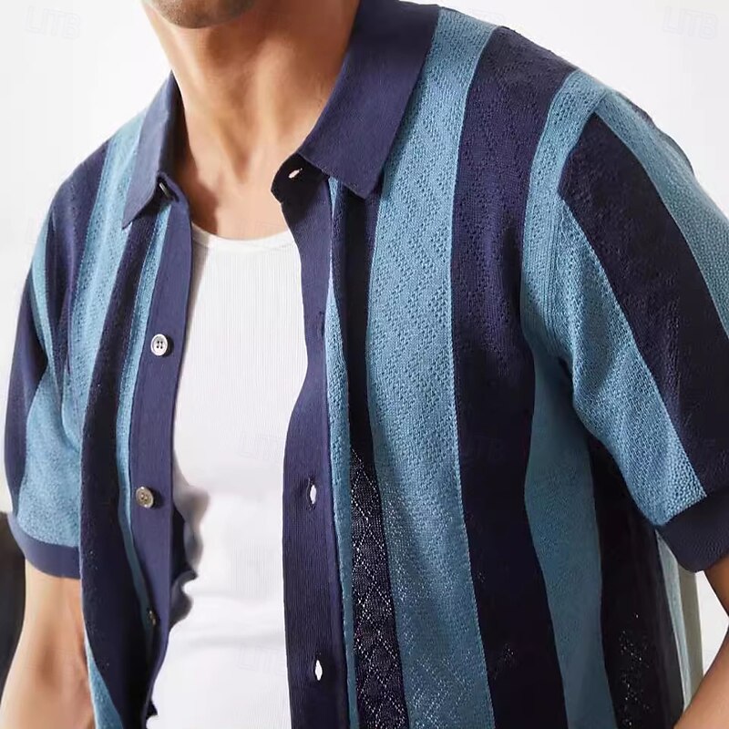 Retro Vintage 1970s Sweater Shirt Cardigan Hippie Crochet Striped Fancy Dress Men's Vacation Dailywear Pride Parade Adults' Top Spring & Summer3