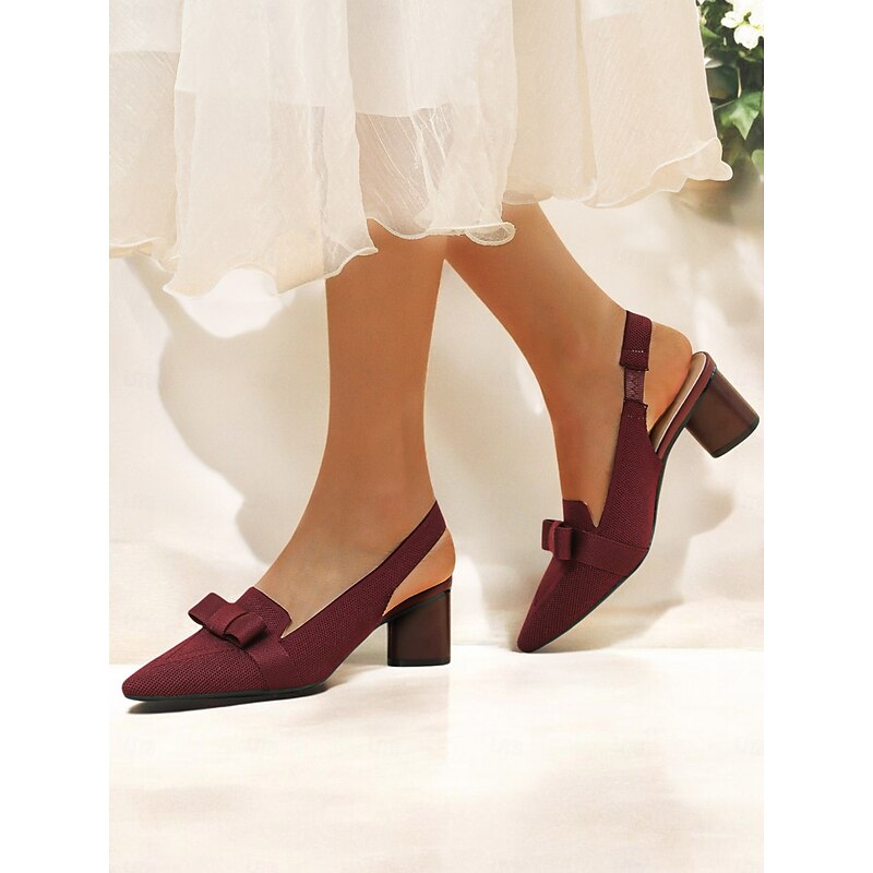 Slingback Heels with Bow Detail, Flyknit Mesh Upper, and Block Heels for Elegant Office Wear and Evening Events2