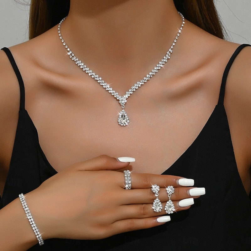 Bridal Jewelry Sets One-piece Suit Acrylic Rings 1 Bracelet Earrings Necklace Women's Stylish Luxury Cute Fancy Joy Geometric Jewelry Set For Party Evening Wear