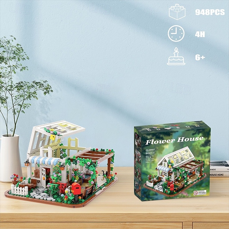 Flower House Building Block for Adults Garden Architecture Building Toy Greenhouse Model Building Set Garden Glass House Building Kit Christmas & Ideal Gift for Kids 12 (948pcs)2
