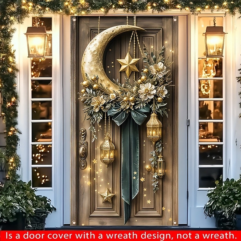 Ramadan Mubarak Door Decorations Door Covers Eid Moon Door Tapestry Door Curtain Decoration Backdrop Indoor/Outdoor Door Banner for Front Door Farmhouse4