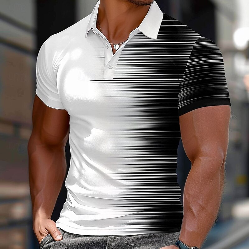 Men's Geometic Line Polo Short Sleeve Polo Shirts Collared Shirts Casual School Outdoor Daily Wear Home Wear 3D Print Summer Black