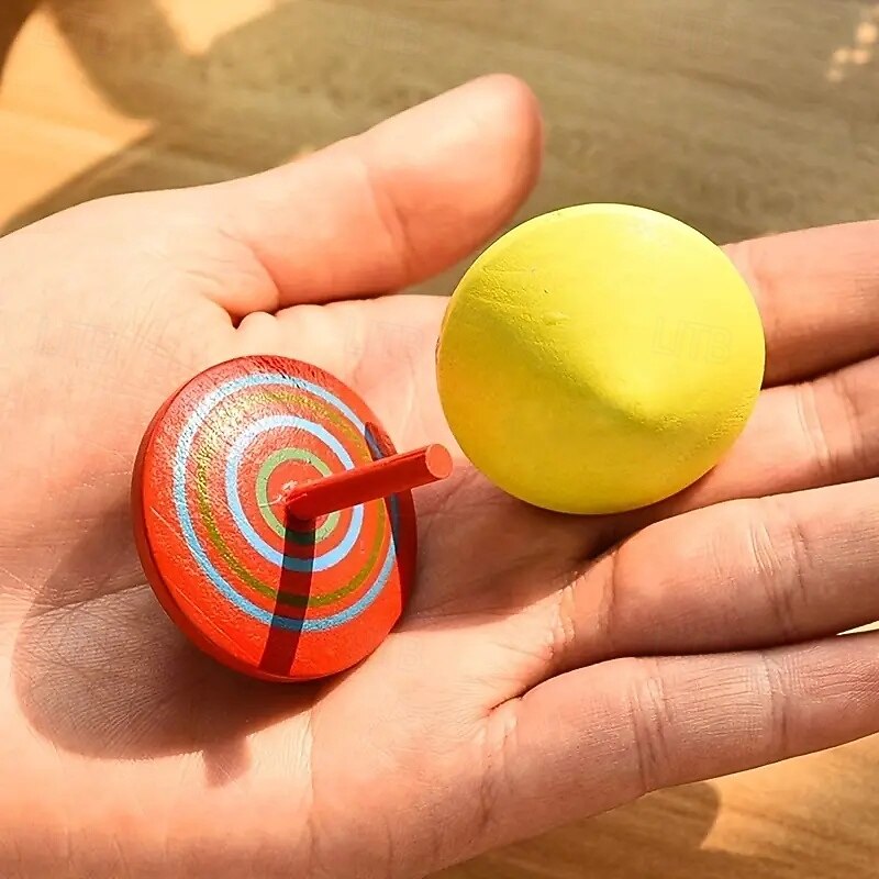 10pcs Colorful Non-toxic Wooden Spinning Top - Smooth Surface Handmade Wood Toy for Kindergarten Children - Party Bag Fillers Party Gifts Halloween Christmas Gifts3