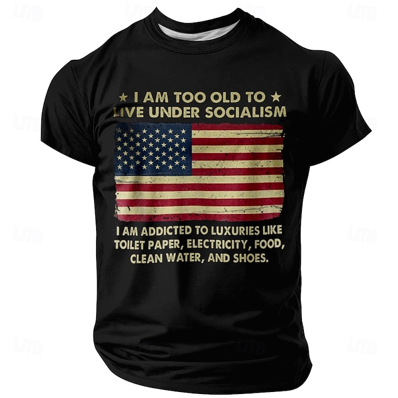 Veterans Day Men's Patriot Patriotic Veteran TOO OLD TO LIVE UNDER SOCIALISM US Flag T Shirt Short Sleeve T shirt 3D Print Crew Neck Shirt Daily Military Street Black Blue Green Summer Spring