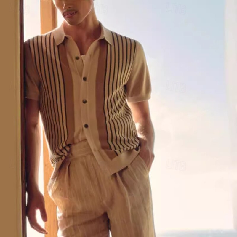 Retro Vintage 1970s Sweater Shirt Cardigan Hippie Button Down Striped Fancy Dress Men's Vacation Dailywear Pride Parade Adults' Top Spring & Summer2