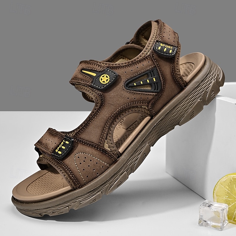 Men's Brown Sport Sandals with Adjustable Velcro Straps, Breathable Design and Durable Sole for Outdoor, Hiking and Casual Summer Wear