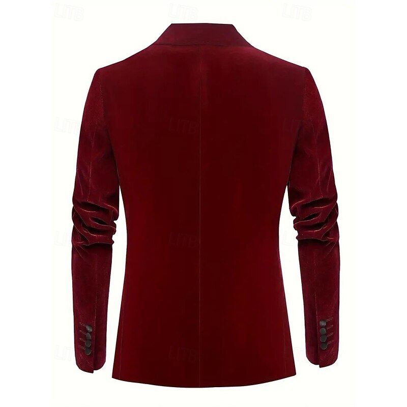 Men's Blazer Business Cocktail Party Wedding Party Fashion Casual Spring Autumn / Fall Polyester Color Block Pocket Buttons Comfortable Single Breasted Blazer Red3