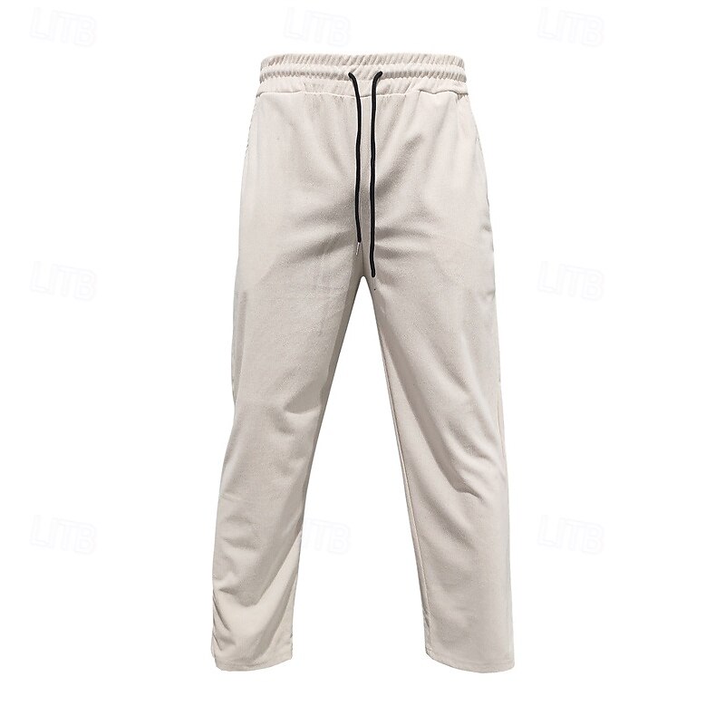 Men's Sweatpants Corduroy Pants Trousers Casual Pants Pocket Elastic Waist Drawstring Plain Comfort Sports Outdoor Daily Fashion Casual Black White Micro-elastic4