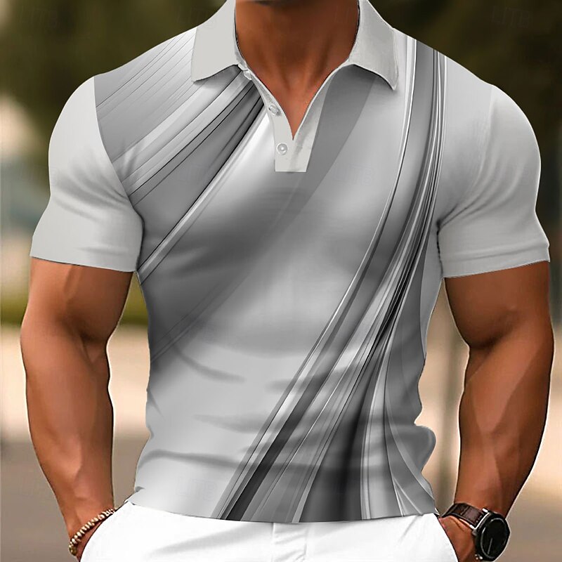 Men's Geometic Line Polo Short Sleeve Polo Shirts Collared Shirts Casual School Outdoor Daily Wear Home Wear 3D Print Summer Yellow Blue Gray3