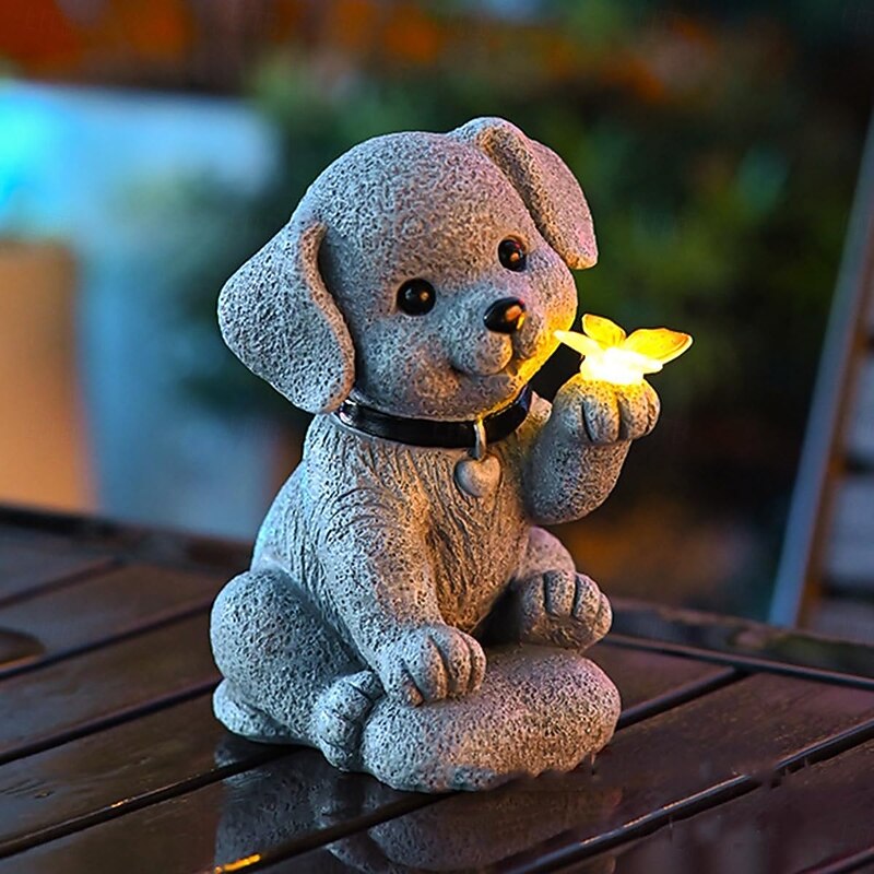 Solar Dog Statue with Butterfly Light - Waterproof Outdoor Solar Garden Decor for Balcony, Porch - Housewarming, Birthday, Mother's Day Father's Day Gift2