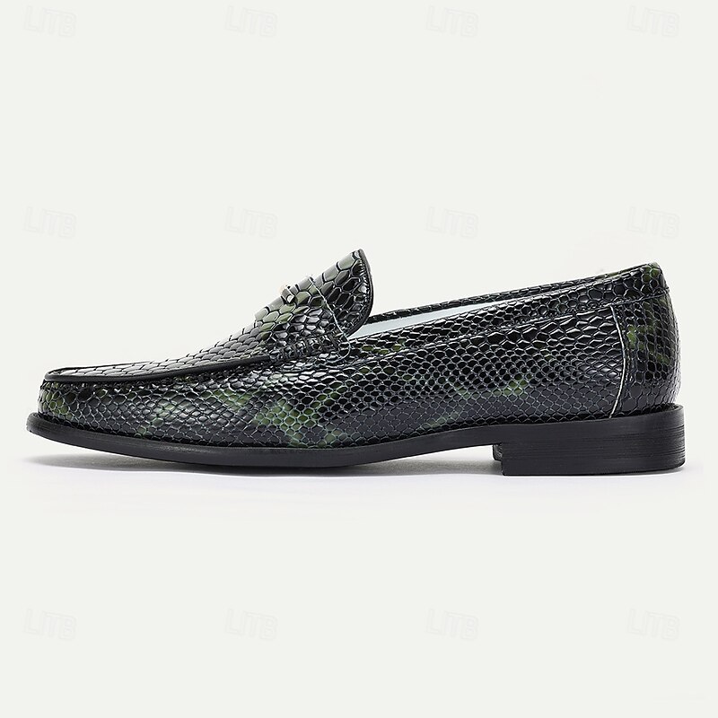 Men's Luxury Genuine Leather Loafers – Snake Pattern Slip-On Dress Shoes for Formal & Business Wear3