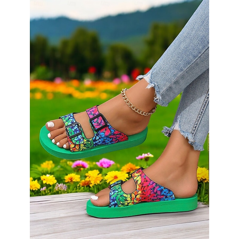 Women's Colorful Butterfly Sandals with Adjustable Buckle – Vibrant Summer Slip-On Sandals for Beach, Vacation & Casual Wear2