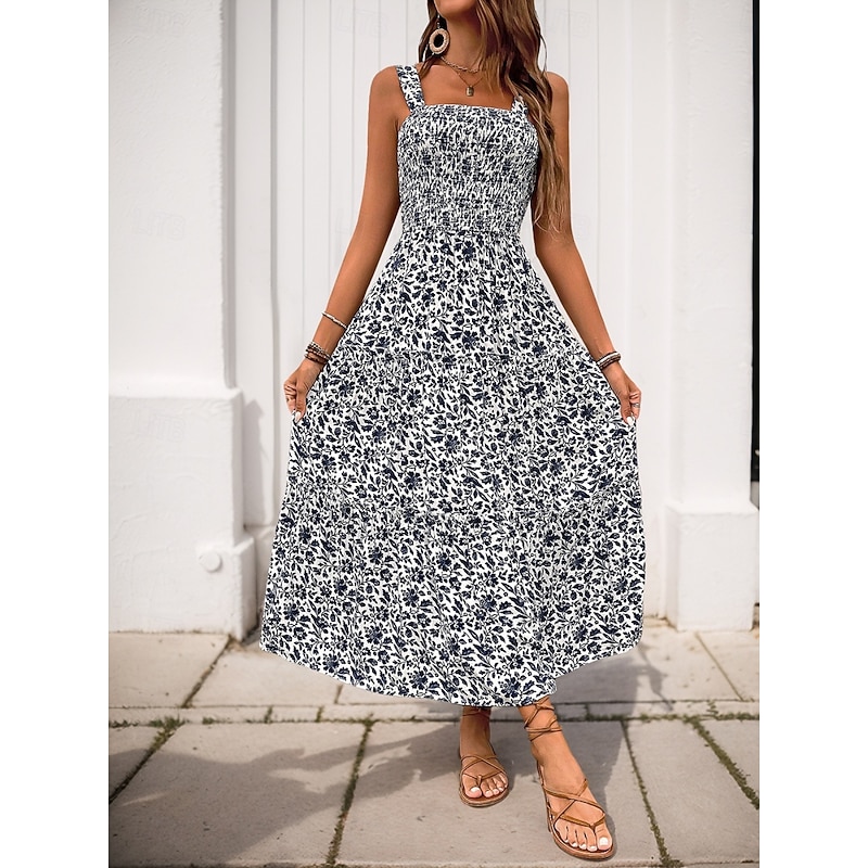 Women's Midi Dress Casual Dress Slip Dress Stylish Casual Vacation Daily Regular Fit Floral Sleeveless Strap Black Navy Blue Blue Orange Summer