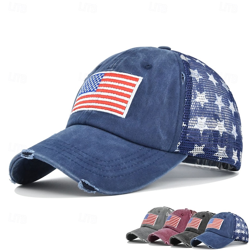 Men's Baseball Cap Sun Hat Trucker Hat Mesh Cap Black Wine Cotton Adjustable Fashion Daily Wear Festival Stars National Flag Casual / Daily