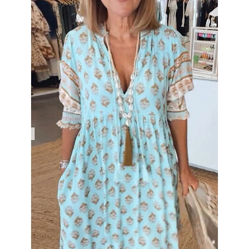 Women's Long Dress Maxi Dress Casual Dress A Line Dress Boho Dress Bohemia Stylish Casual Vacation Casual Daily Regular Fit Graphic Half Sleeve V Neck Pink Blue Green Summer Spring4