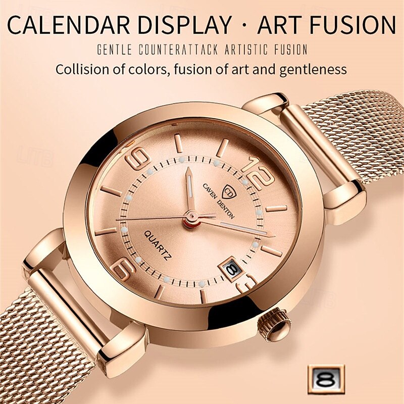 Seno Ladies Elegant Mesh Strap Quartz Watch Luminous Calendar Fashion Classic Belt Casual Sports Watch3