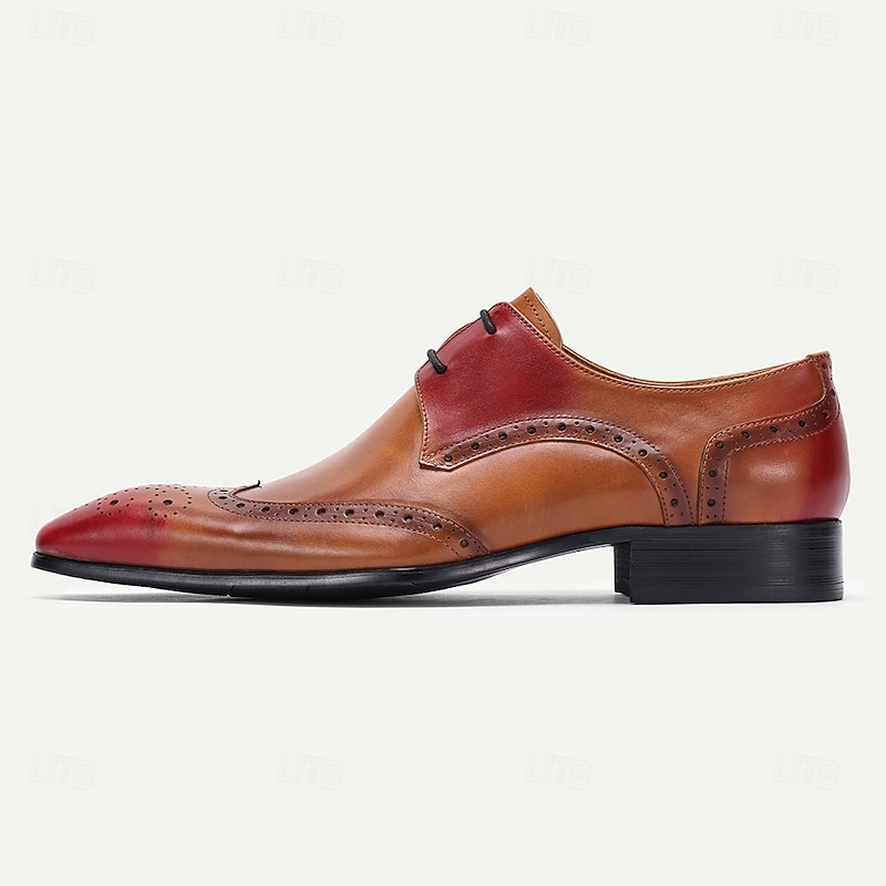 Men's Premium Leather Brogue Shoes - Red-Brown Gradient Design, Elegant and Stylish Footwear for Men, Ideal for Formal Events, Weddings and Business Occasions3