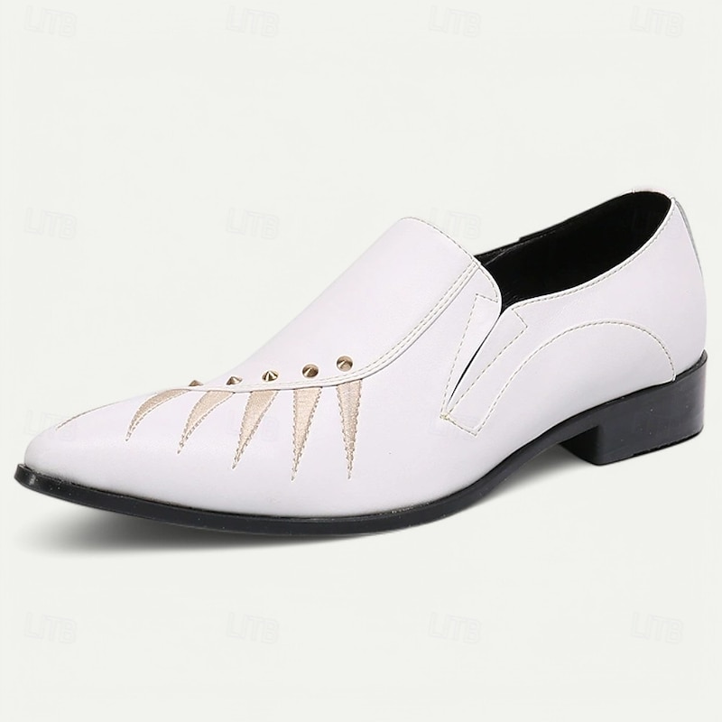 Men's White Premium Cowhide Slip-On Loafers with Studded Detailing, Formal Style for Special Occasion3