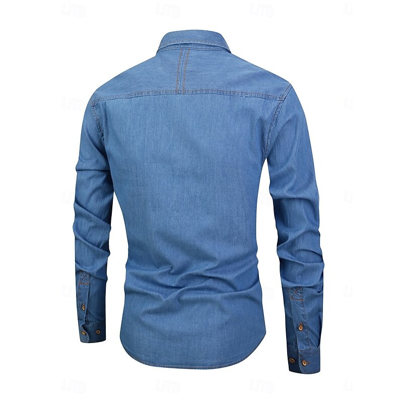 Men's Summer Shirt Casual Shirt Button Up Shirt grey blue Black Dark Blue Light Blue Long Sleeve Plain Lapel Vacation Holiday Button-Down Clothing Apparel 100% Cotton Fashion Casual Comfortable2