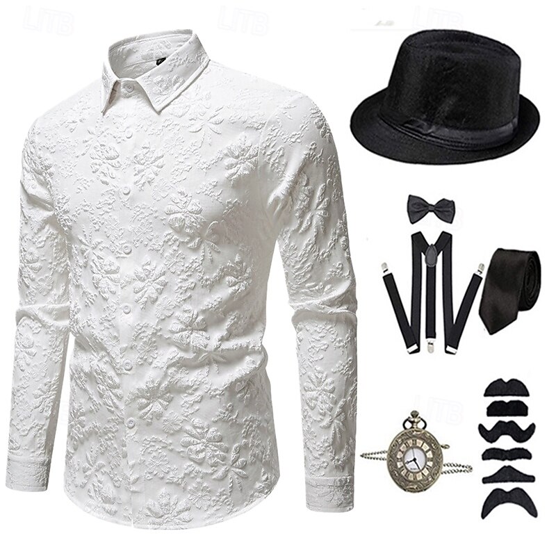 1920s Vintage Inspired The Great Gatsby Party Costume Accesories Set Turndown Fancy Dress Men's Halloween Party & Evening Casual Daily Adults' Blouse Hat All Seasons