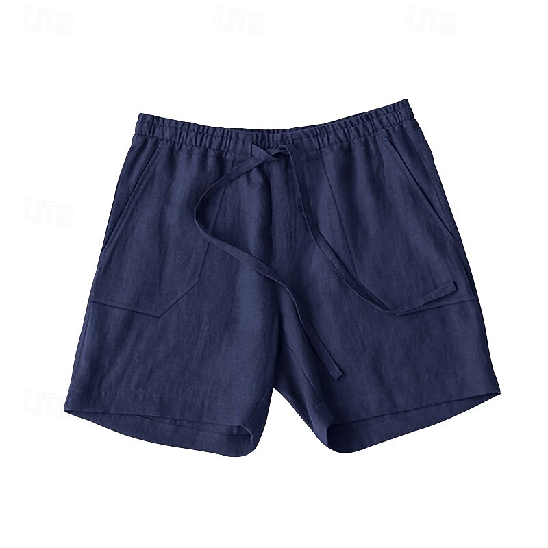 Men's Shorts Cotton Linen Shorts Summer Shorts Beach Shorts Pocket Drawstring Elastic Waist Plain Comfort Breathable Short Vacation Holiday Beach Hawaiian Boho Black Yellow2