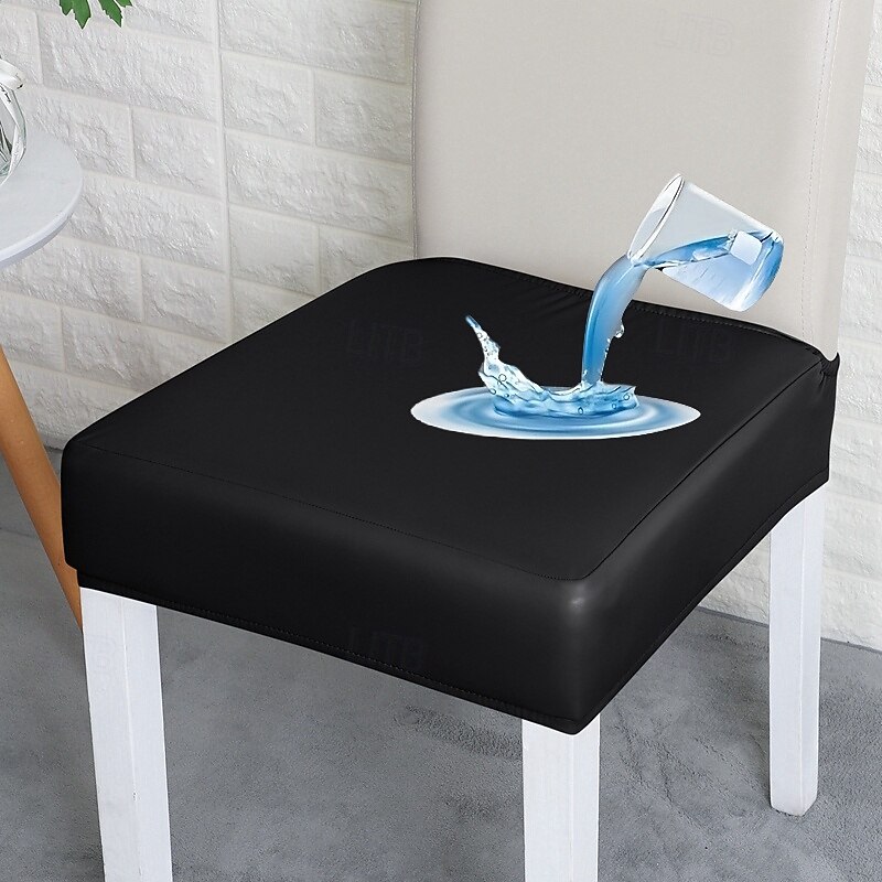 Waterproof Seat Covers for Dining Room Chairs Pu Leather Chair Seat Slipcovers No Rear Covers  Removable Washable Chair Protctor4
