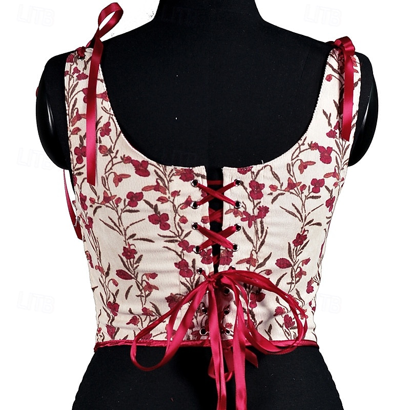 Retro Vintage Medieval Renaissance Corset Underbust Corset Lace up Floral Jacquard Fancy Dress Women's Fantasy Royal Halloween Carnival Party Casual Daily LARP Adults' Corset3