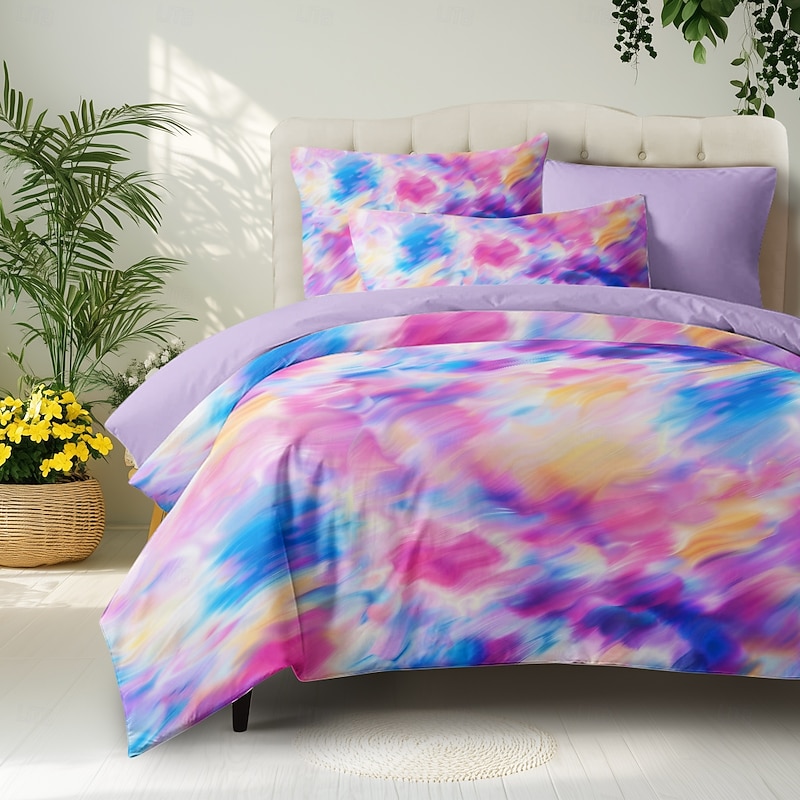 Rainbow Tie Dye Duvet Cover Set Cotton Swirl Spiral Pattern Set Soft 3-Piece Luxury Bedding Set Home Decor Gift Twin Full King Queen Size Duvet Cover