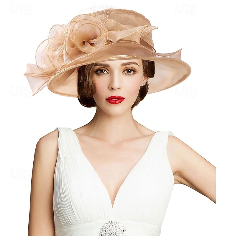 Women's Kentucky Derby Church Dress Hat Wide Brim Leaf Flower Bridal Shower Hat2