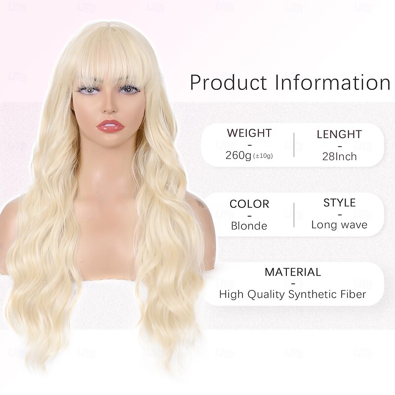 Wig with Bangs for Women Long Wavy Curly Wig Heat Resistant Synthetic Wig for Girls Daily Use Party Halloween Cosplay Wig4