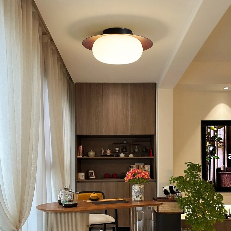 Wabi Sabi Retro Wood Lighting Fixture Milk White Glass Shade Japanese Style Walnut Wood Decor Hanging Ceiling Lamp 28cm 110-240V2