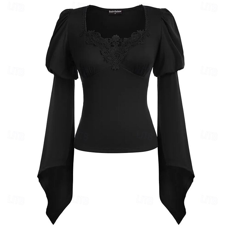 Retro Vintage Rococo Medieval Blouse / Shirt Vampire Vikings Solid Color Fancy Dress Women's Celtic Pirate Fantasy Masquerade Casual Daily Adults' Blouse