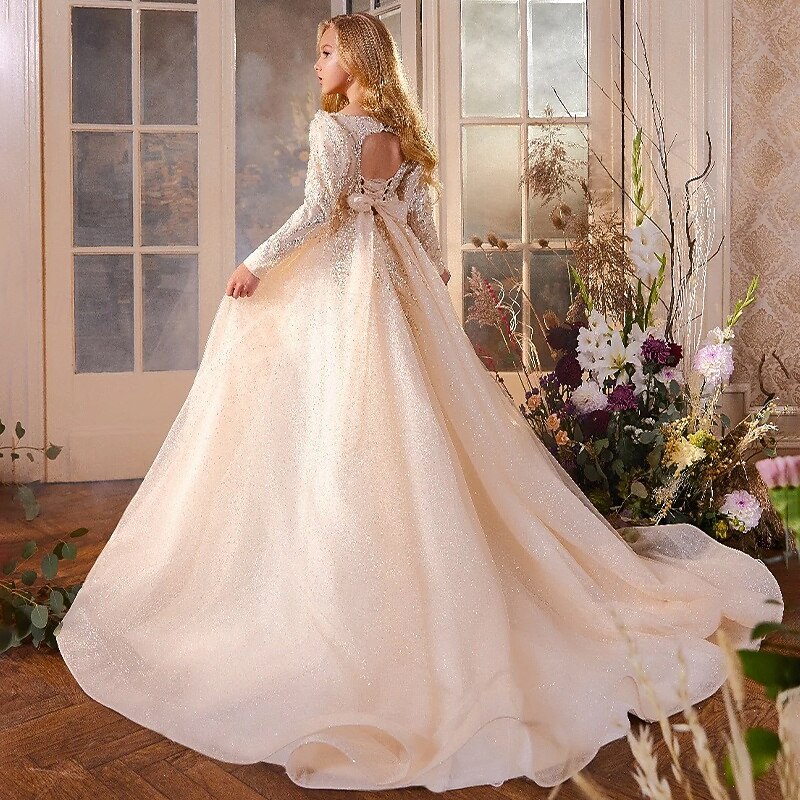 Flower Girl Dress Girls' Formal Dress First Communion Dress Wedding Attire Party Dress Formal Wedding Party Princess Sweet Christmas Carnival Ruched Solid Color Strapless Crew Neck Light Yellow 42