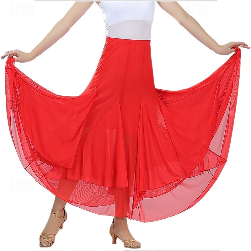Elegant Ballroom Dancing Waltz Dance Party Long Swing Mesh Skirt4