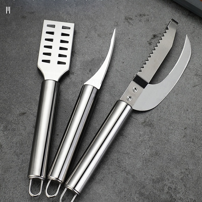 1PC/3PCS Stainless Steel Shrimp Deveiner & Fish Scaler - 2-in-1 Outdoor Seafood Cleaning Tool for BBQ