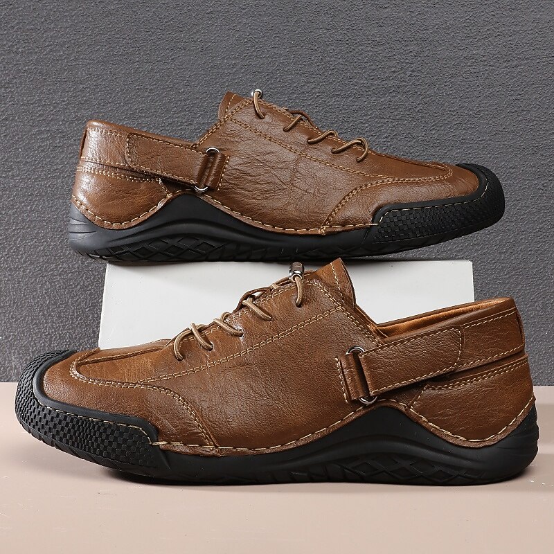 Men's Brown Faux Leather Slip-On Shoes with Adjustable Strap and Rubber Sole – Stylish Casual Sneakers for Daily Wear3