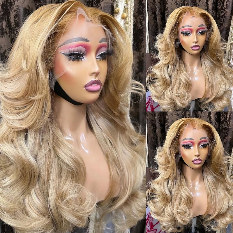 Unprocessed Virgin Hair 5x5 Closure 13x4 Lace Front Wig Free Part Brazilian Hair Wavy Blonde Wig 130% 150% Density with Baby Hair Ombre Hair Highlighted / Balayage Hair Glueless Pre-Plucked For Women3