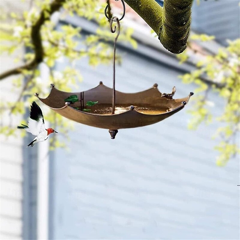 Umbrella-Shaped Bird Trough,Hanging Bird Feeder Tray for Outdoors Metal Bird Bath Pond or Drinker Metal Wild Bird Feeder for Outside Hanging Seed Platform3