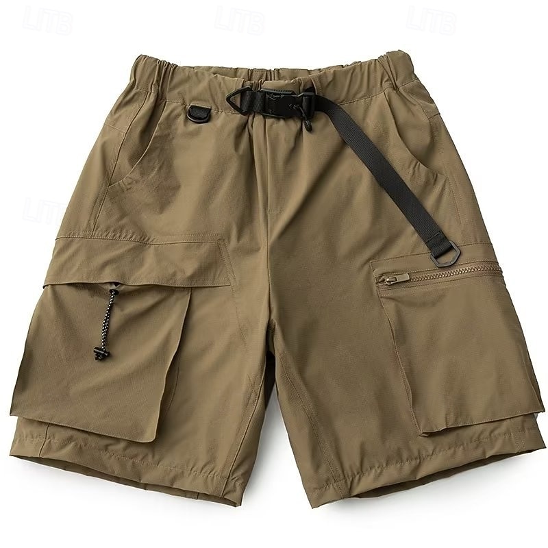 Men's Tactical Shorts Cargo Shorts Shorts Bermuda shorts Elastic Waist Zipper Pocket Straight Leg Plain Quick Dry Moisture Wicking Knee Length Outdoor Casual Camping & Hiking Fashion Streetwear Black