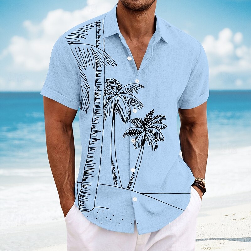 Men's Coconut Tree Tropical Plants Casual Shirt Summer Hawaiian Shirt Button Up Shirt Short Sleeve Hawaiian Resort Vacation Holiday Beach Wear Summer Spring Turndown 3D Print Collared Shirts Blue
