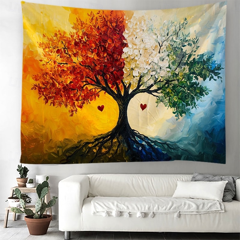 Heart Tree Hanging Tapestry Wall Art Large Tapestry Mural Decor Photograph Backdrop Blanket Curtain Home Bedroom Living Room Decoration4