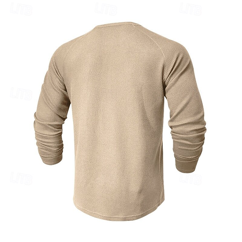 Men's Waffle Shirt Button T Shirt T Shirt Henley Shirt Long Sleeve Henley Spring &  Fall Solid / Plain Color Fashion Designer Raglan Sleeves Vacation Street Going out Apricot Black White Top Tee for3