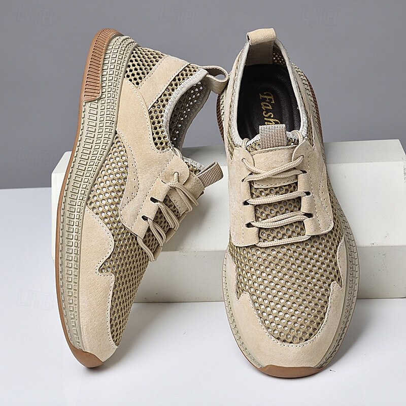 Men's Breathable Mesh Sneakers – Lightweight Casual Lace-Up Shoes with Suede Accents for Summer Walking, Outdoor & Travel2