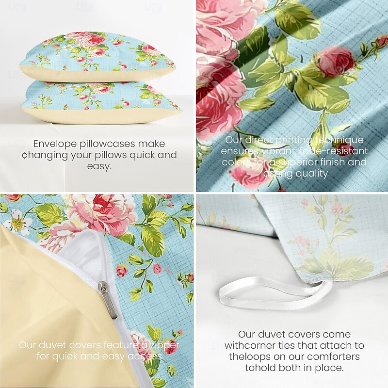 100% Cotton Duvet Cover Set Floral Pattern Set Soft 3-Piece Luxury Bedding Set Home Decor Gift King Queen Duvet Cover4