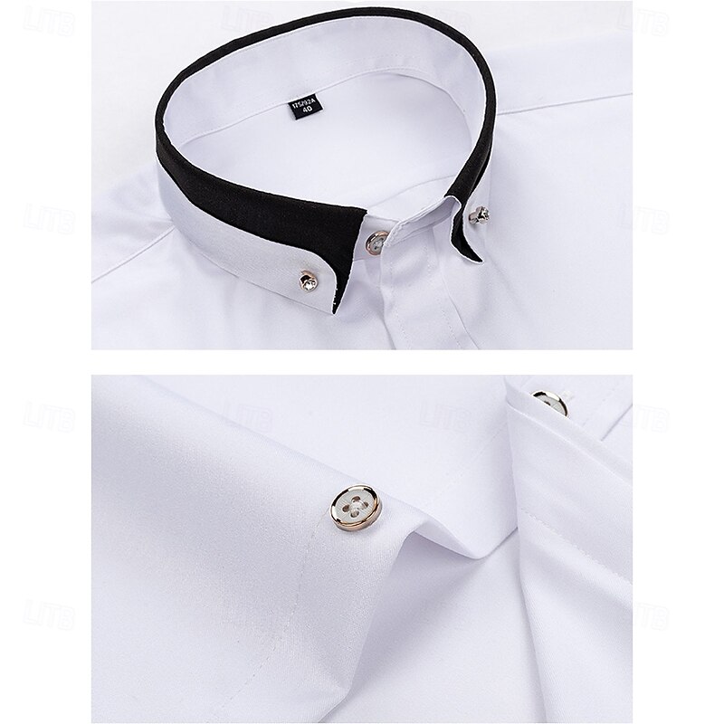 Men's Dress Shirt Button Down Shirt Non Iron Shirt Solid / Plain Color Wedding Light Blue Black White Pink Long Sleeve Turndown All Seasons Clothing Apparel Patchwork2